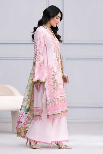RINESSA_Pink Cotton, Silk V-neck, Yes Kyoto Bloom Embroidered Kurta Set _at_Aza_Fashions
