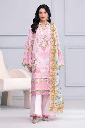 Buy_RINESSA_Pink Cotton, Silk V-neck, Yes Kyoto Bloom Embroidered Kurta Set _at_Aza_Fashions