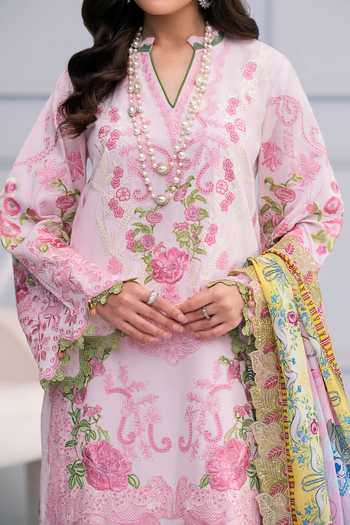 Buy_RINESSA_Pink Cotton, Silk V-neck, Yes Kyoto Bloom Embroidered Kurta Set 