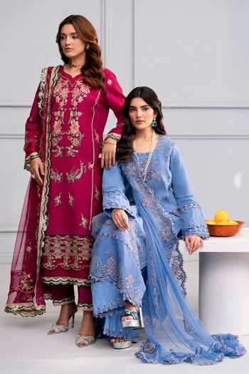 Buy_RINESSA_Blue Cotton, Organza Sequins Round Neck De Provence Embroidered Kurta Set 
