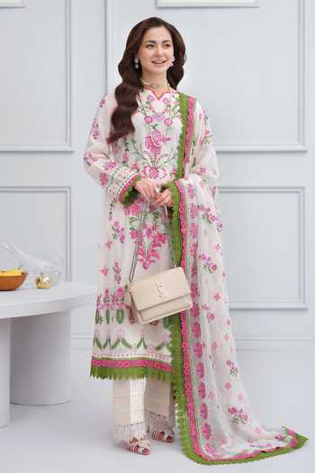 Buy_RINESSA_Ivory Cotton, Organza Round Neck Elyseen Embroidered Kurta Set _at_Aza_Fashions
