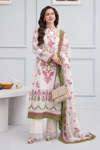 RINESSA_Ivory Cotton, Organza Round Neck Elyseen Embroidered Kurta Set _Online_at_Aza_Fashions