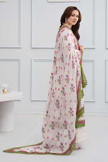 RINESSA_Ivory Cotton, Organza Round Neck Elyseen Embroidered Kurta Set _Online