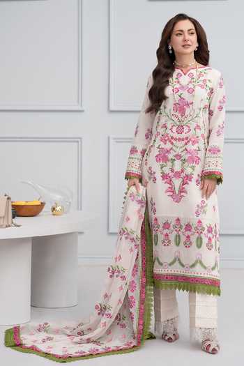 Buy_RINESSA_Ivory Cotton, Organza Round Neck Elyseen Embroidered Kurta Set _Online