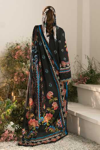 Shop_RINESSA_Black Cotton, Silk Split V-neck, Yes Ebon Allure Printed Kurta Set _at_Aza_Fashions