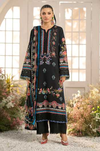 Buy_RINESSA_Black Cotton, Silk Split V-neck, Yes Ebon Allure Printed Kurta Set _at_Aza_Fashions