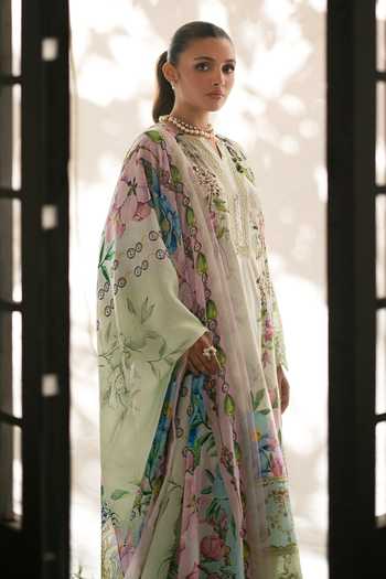 RINESSA_Green Cotton, Silk Split V-neck Hint Of Printed Kurta Set _Online_at_Aza_Fashions