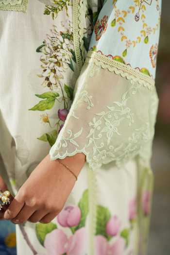 RINESSA_Green Cotton, Silk Split V-neck Hint Of Printed Kurta Set _at_Aza_Fashions