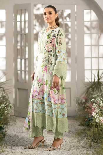 RINESSA_Green Cotton, Silk Split V-neck Hint Of Printed Kurta Set _Online