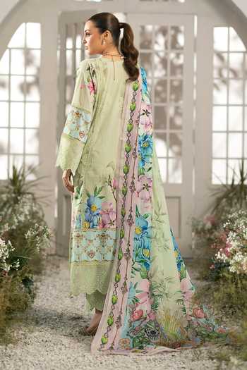 Shop_RINESSA_Green Cotton, Silk Split V-neck Hint Of Printed Kurta Set _at_Aza_Fashions