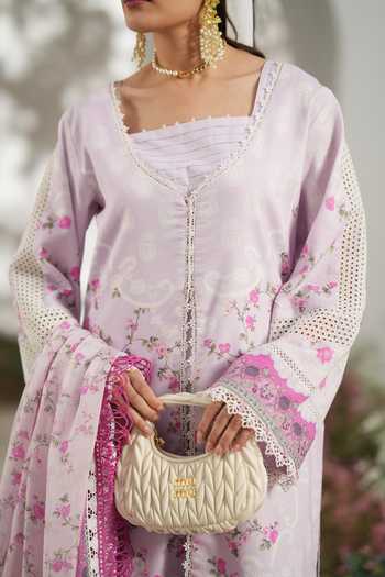 Shop_RINESSA_Pink Cotton, Silk Square Neck Passion Printed Kurta Set _Online_at_Aza_Fashions
