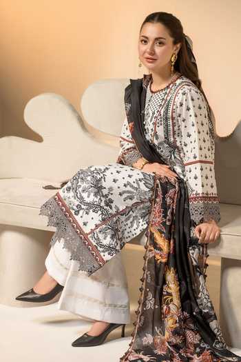 Buy_RINESSA_White Cotton, Silk Round Neck Noir Et Blanc Printed Kurta _Online_at_Aza_Fashions