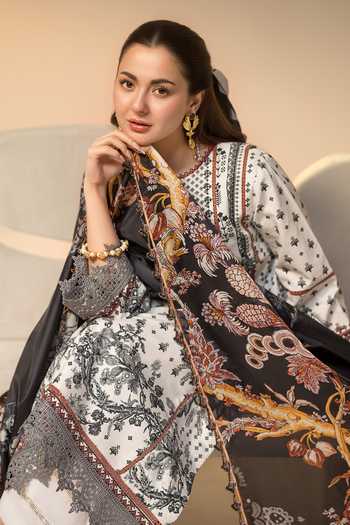 Shop_RINESSA_White Cotton, Silk Round Neck Noir Et Blanc Printed Kurta 