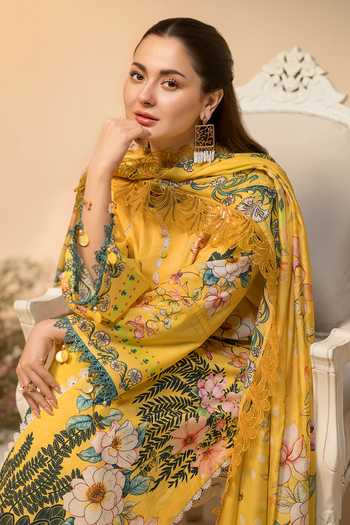 Shop_RINESSA_Yellow Cotton, Silk Round Neck Citrus Splash Printed Kurta Set _Online_at_Aza_Fashions
