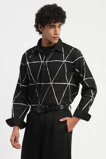 Abraham And Thakore_Black Cambric Triangle Applique Shirt _Online_at_Aza_Fashions