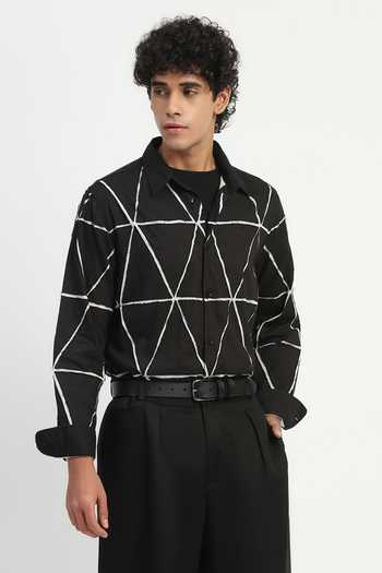 Buy_Abraham And Thakore_Black Cambric Triangle Applique Shirt _Online_at_Aza_Fashions