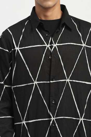 Shop_Abraham And Thakore_Black Cambric Triangle Applique Shirt _Online_at_Aza_Fashions