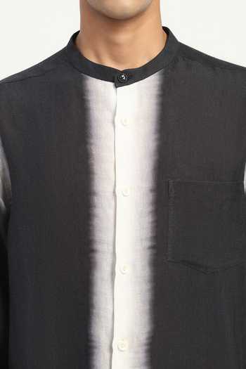 Shop_Abraham And Thakore_Black Linen Ombre Print Shirt _Online_at_Aza_Fashions