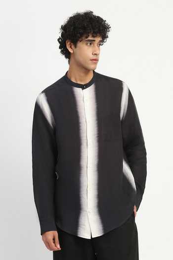 Buy_Abraham And Thakore_Black Linen Ombre Print Shirt _at_Aza_Fashions