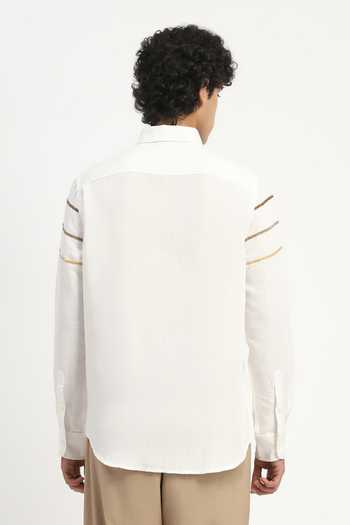Shop_Abraham And Thakore_Ivory Cotton, Linen Tape Applique Shirt _at_Aza_Fashions