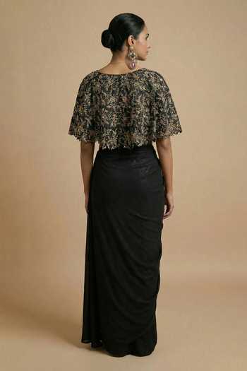Ellemora Fashions_Black Silk Round , Sweetheart Royal Rebel Embroidered Blouse Set _Online_at_Aza_Fashions