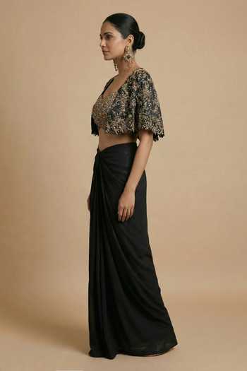 Shop_Ellemora Fashions_Black Silk Round , Sweetheart Royal Rebel Embroidered Blouse Set 
