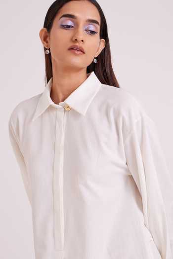 MADDER MUCH_Ivory , Organza, Handloom Collared Neck Thames Go Flow Midi Dress _Online