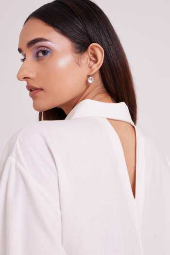 Buy_MADDER MUCH_Ivory , Organza, Handloom Collared Neck Thames Go Flow Midi Dress _Online