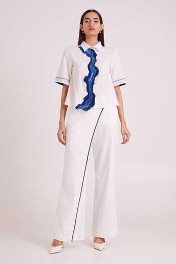 Buy_MADDER MUCH_Ivory Denim Collared Neck Avisa Blue Current Top And Pant Set _at_Aza_Fashions