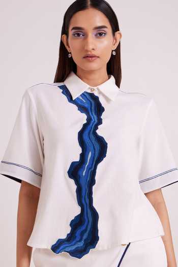 Shop_MADDER MUCH_Ivory Denim Collared Neck Avisa Blue Current Top And Pant Set 