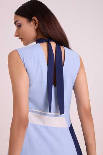 MADDER MUCH_Blue Handloom Cotton High Neck Raasa Tango Long Dress _at_Aza_Fashions