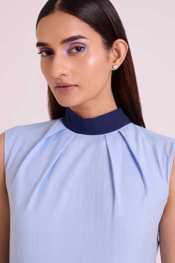 Buy_MADDER MUCH_Blue Handloom Cotton High Neck Raasa Tango Long Dress 