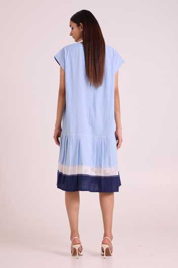 Shop_MADDER MUCH_Blue Handloom Cotton Crew Neck Sky Mitzi Volume Dress _at_Aza_Fashions