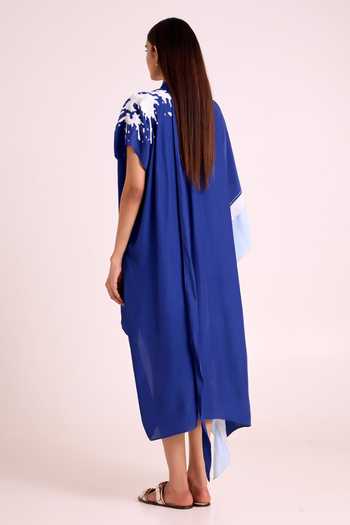 Shop_MADDER MUCH_Blue Crepe High , Keyhole Ray Electric Scarf Kaftan _at_Aza_Fashions