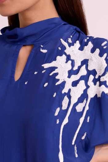 MADDER MUCH_Blue Crepe High , Keyhole Ray Electric Scarf Kaftan _Online_at_Aza_Fashions