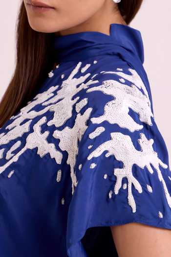 Buy_MADDER MUCH_Blue Crepe High , Keyhole Ray Electric Scarf Kaftan _Online_at_Aza_Fashions