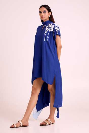 Buy_MADDER MUCH_Blue Crepe High , Keyhole Ray Electric Scarf Kaftan 
