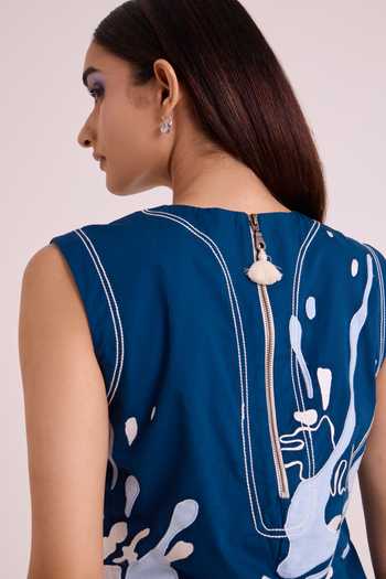 Shop_MADDER MUCH_Blue Cotton, Poplin Round Neck Hudson Frozen Lake Short Dress _Online_at_Aza_Fashions