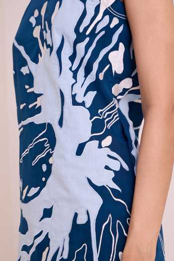 Shop_MADDER MUCH_Blue Cotton, Poplin Round Neck Hudson Frozen Lake Short Dress 