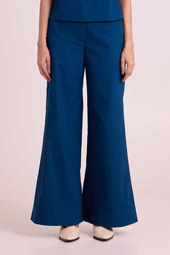 MADDER MUCH_Blue Poplin, Cotton Collared Neck Nathu The Short And Tall Pant With Top _Online_at_Aza_Fashions