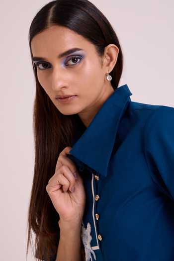 Buy_MADDER MUCH_Blue Poplin, Cotton Collared Neck Nathu The Short And Tall Pant With Top 