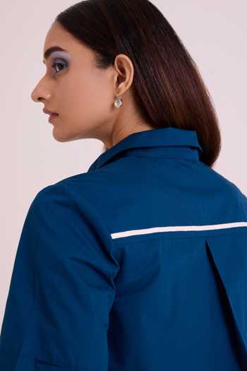 Shop_MADDER MUCH_Blue Poplin, Cotton Collared Neck Nathu The Short And Tall Pant With Top 