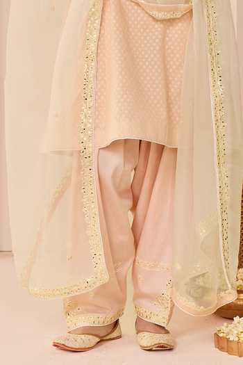 Sheetal Batra_Pink Chanderi Silk, Cotton Round Nida Carnation Short Choga Kurta Salwar Set _Online_at_Aza_Fashions