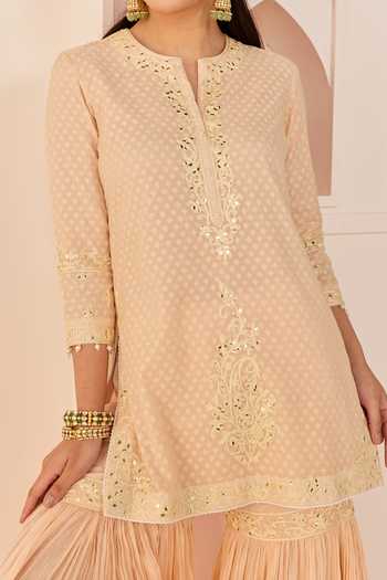 Buy_Sheetal Batra_Pink Chanderi , Pure Cotton, Yasneen Carnation Short Kurta Gharara Set 