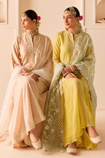 Sheetal Batra_Pink Chanderi , Organza Round Rehma Carnation Short Kurta Sharara Set _Online