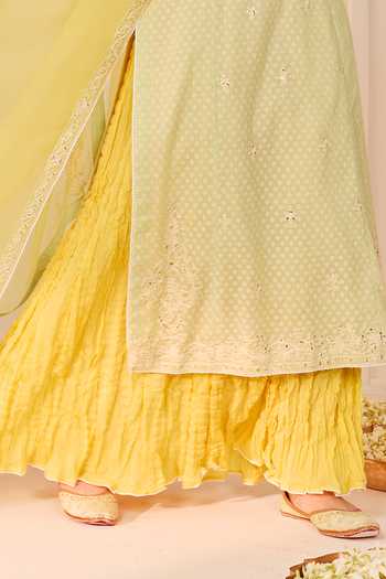 Buy_Sheetal Batra_Green , Chanderi, Pure Cotton, Ruhani Mint Long Kurta Skirt Set _Online_at_Aza_Fashions