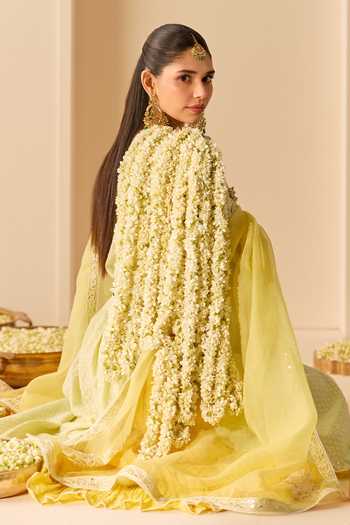 Shop_Sheetal Batra_Green , Chanderi, Pure Cotton, Ruhani Mint Long Kurta Skirt Set 