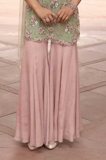 Buy_Summer By Priyanka Gupta_Green Net, Chinon Scoop Neck, Yes Zaria Sleeveless Kurta Sharara Set _Online_at_Aza_Fashions