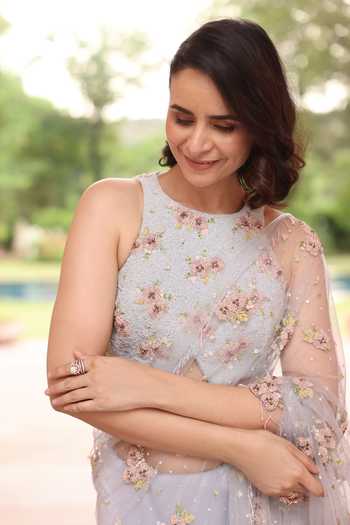 Shop_Summer By Priyanka Gupta_Blue Net Halter Neck Crystal Garden Saree With Blouse _Online_at_Aza_Fashions