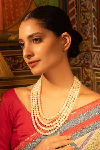 Buy_Xago_White Swarn Aangan Multi-layered Pearl Necklace _at_Aza_Fashions